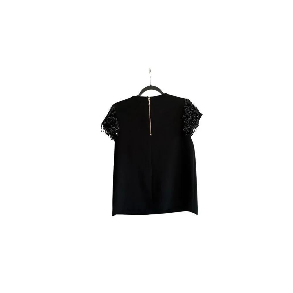 NWT Kate Spade Sequin Fringe Sleeve Blouse Womens Size 2